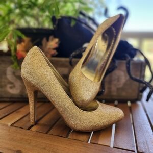 Gold Glitter 4" Sexy New Heels Pumps 7